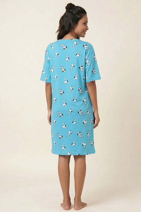 Zivame Peanuts Knit Cotton Loungewear Dress - Bachelor Button — image 4